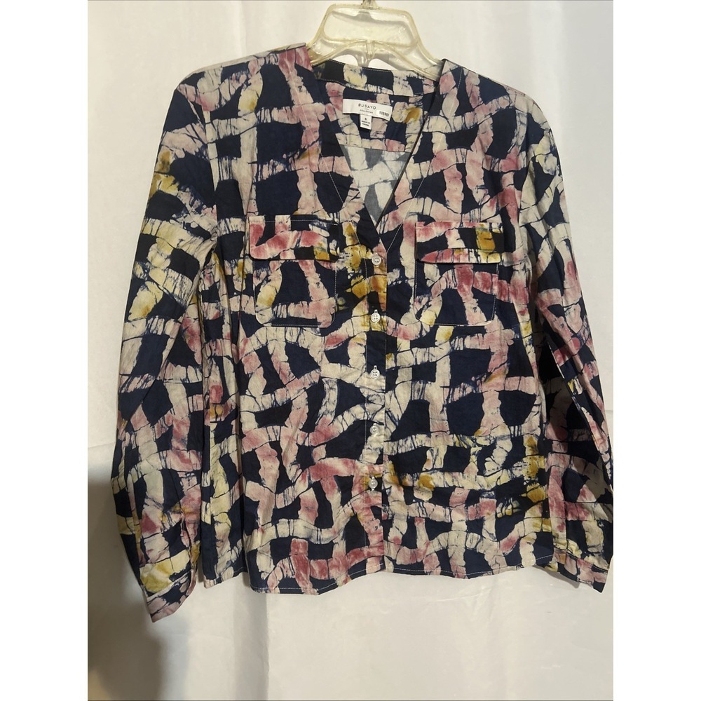 Busayo Collective Women's Geometric Cotton Button-Down Blouse Size A